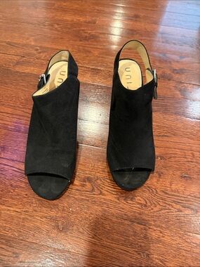Unisa Black Suede Open-Toe Slingback Mules